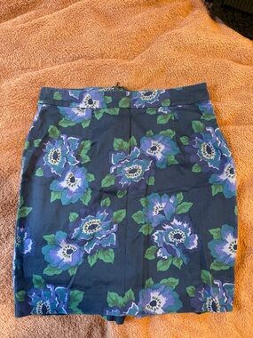 GAP Navy Pencil Skirt with Blue and Green Floral Print